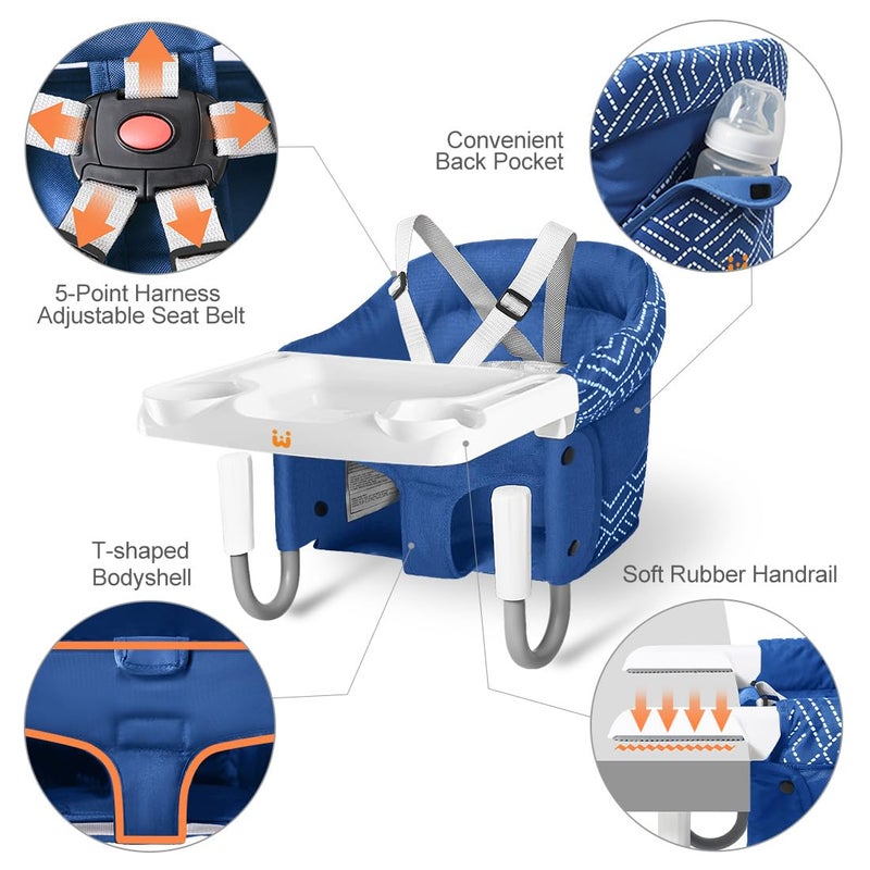 MTWML Hook On High Chair with Tray,Portable Baby High Chair That Attaches to Table,Clip On Fast Table Seat for Babies and Toddlers.Baby Feeding Seat for Dining Tables and Counter(Stripe-Blue) - Image 4
